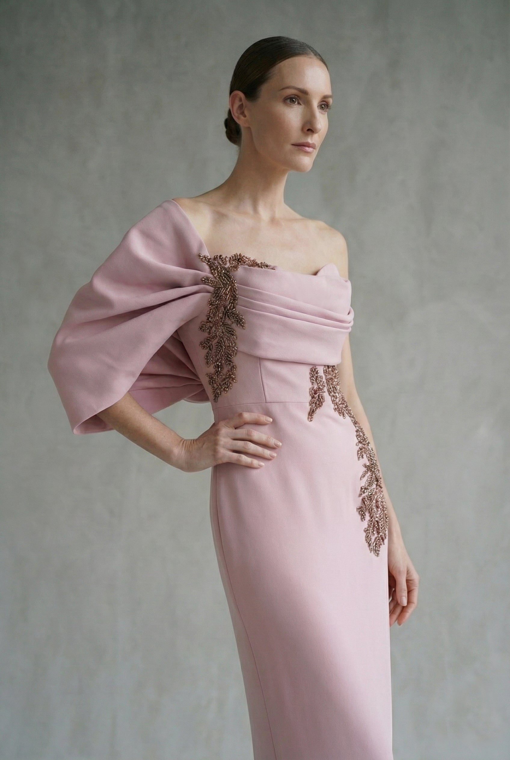 Embroidered crepe dress
