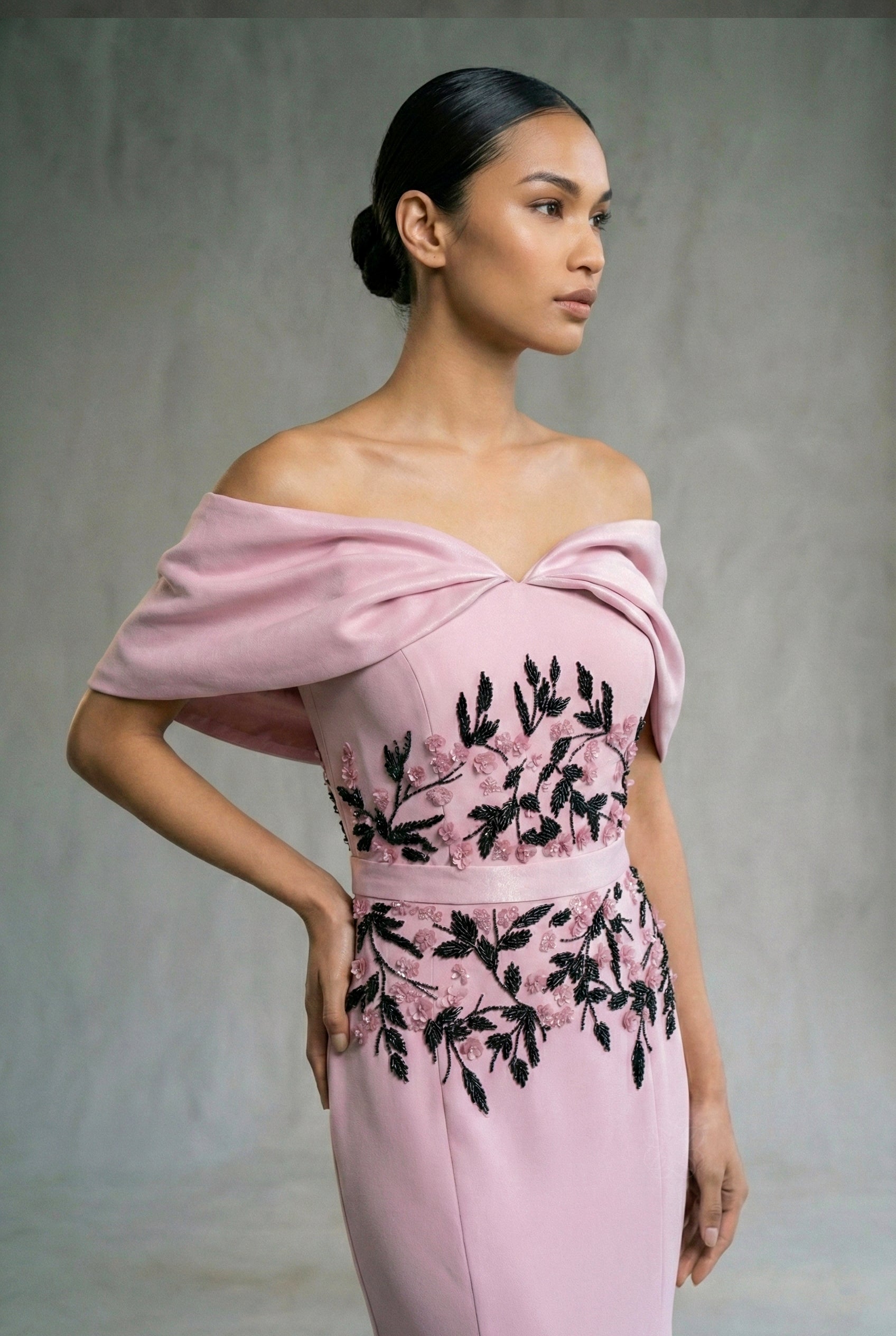 Embroidered crepe dress